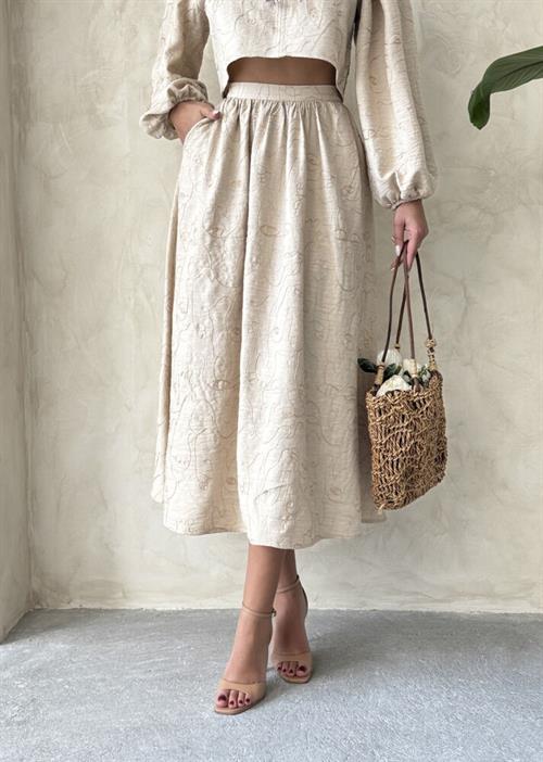 F 1901 EMBROIDERED SKIRT - STONE