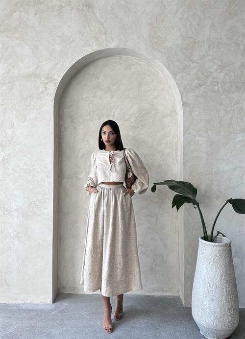 F 1901 EMBROIDERED SKIRT - STONE