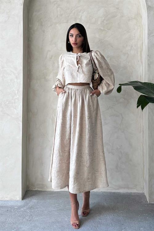 F 1901 EMBROIDERED SKIRT - STONE