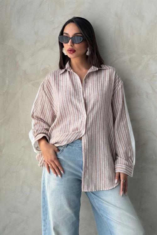 F 1917 STRIPED LINEN SHIRT - BROWN