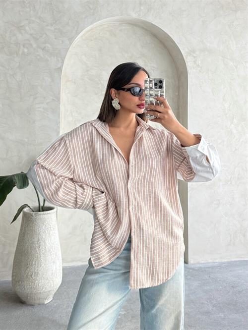 F 1917 STRIPED LINEN SHIRT - BROWN