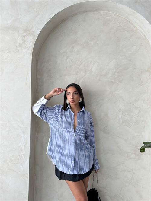 F 1917 STRIPED LINEN SHIRT - DARK BLUE