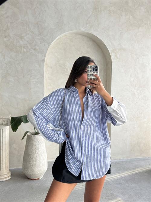 F 1917 STRIPED LINEN SHIRT - DARK BLUE