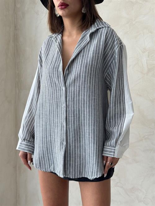 F 1917 STRIPED LINEN SHIRT - BLACK