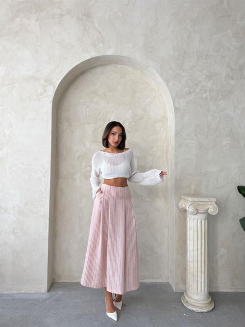 F 1918 STRIPED LINEN SKIRT - DARK POWDER