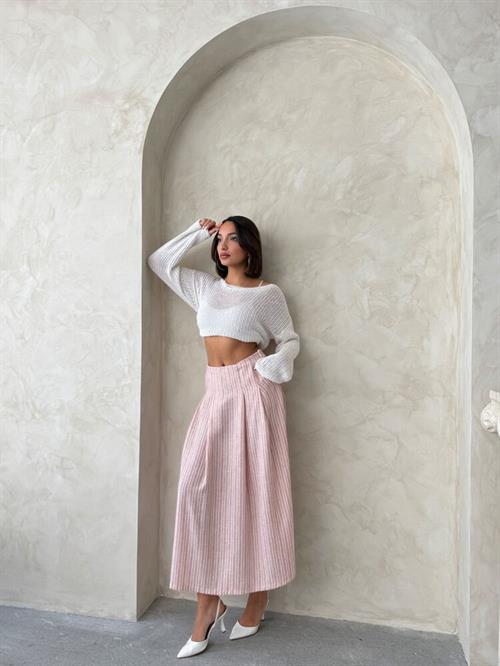 F 1918 STRIPED LINEN SKIRT - DARK POWDER