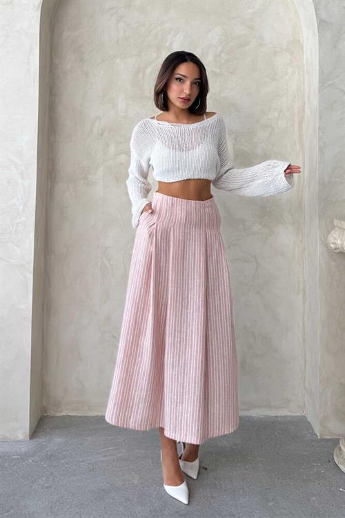F 1918 STRIPED LINEN SKIRT - DARK POWDER