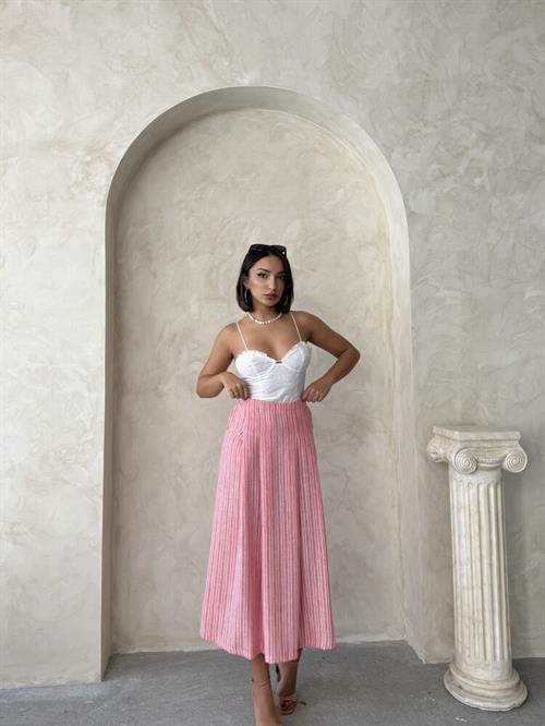 F 1918 STRIPED LINEN SKIRT - PINK