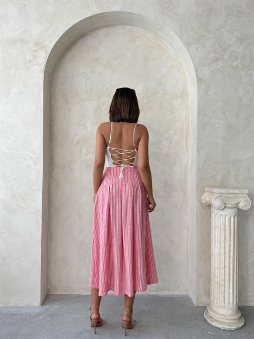 F 1918 STRIPED LINEN SKIRT - PINK