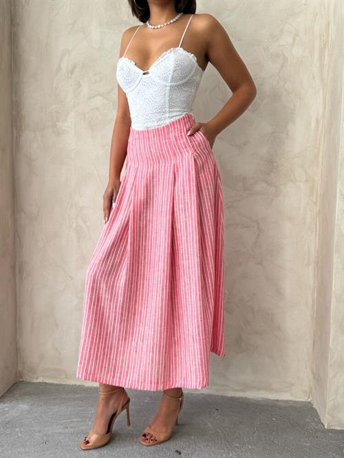 F 1918 STRIPED LINEN SKIRT - PINK