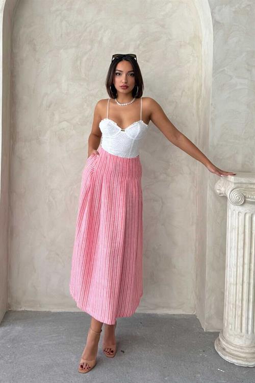F 1918 STRIPED LINEN SKIRT - PINK