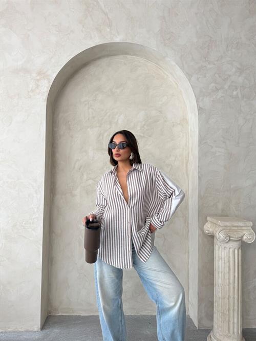 F 1919 STRIPED LINEN SHIRT - BROWN