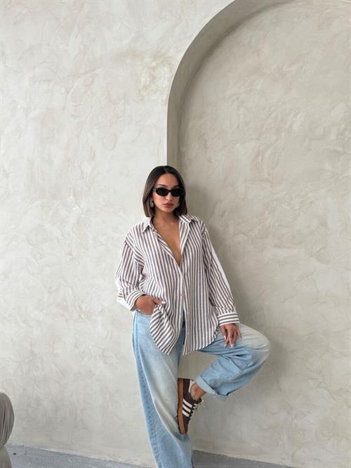 F 1919 STRIPED LINEN SHIRT - BROWN