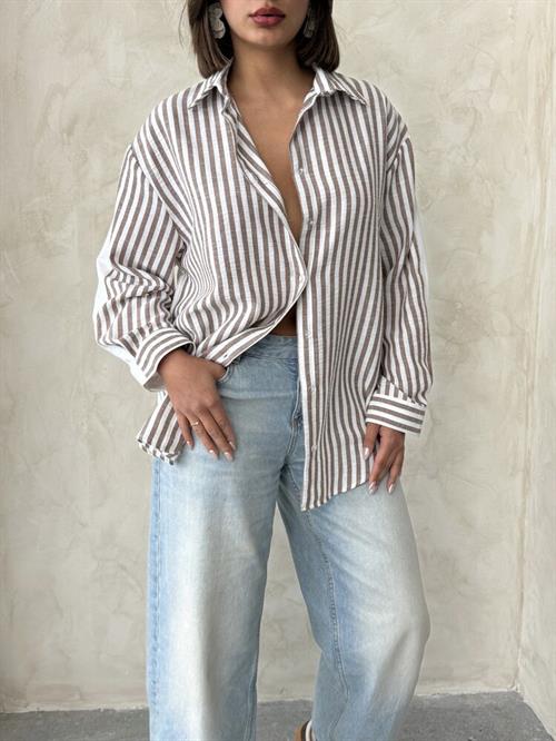 F 1919 STRIPED LINEN SHIRT - BROWN