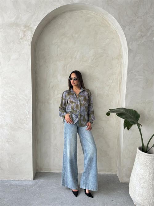 F 1920 PATTERNED SATIN SHIRT - KHAKI