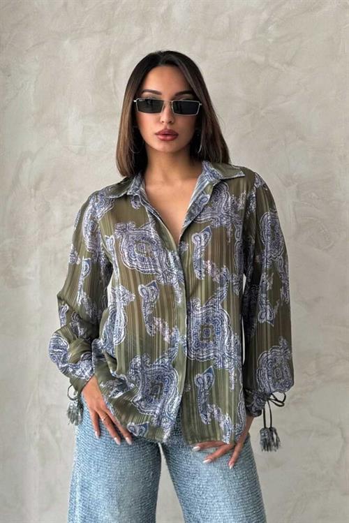 F 1920 PATTERNED SATIN SHIRT - KHAKI