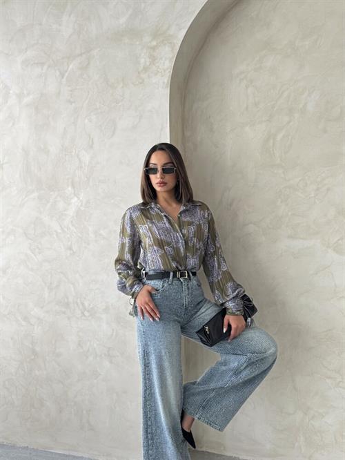 F 1920 PATTERNED SATIN SHIRT - KHAKI