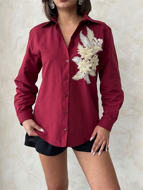 F 1925 SHIRT WITH FLOWER DETAILED - CLARET RED