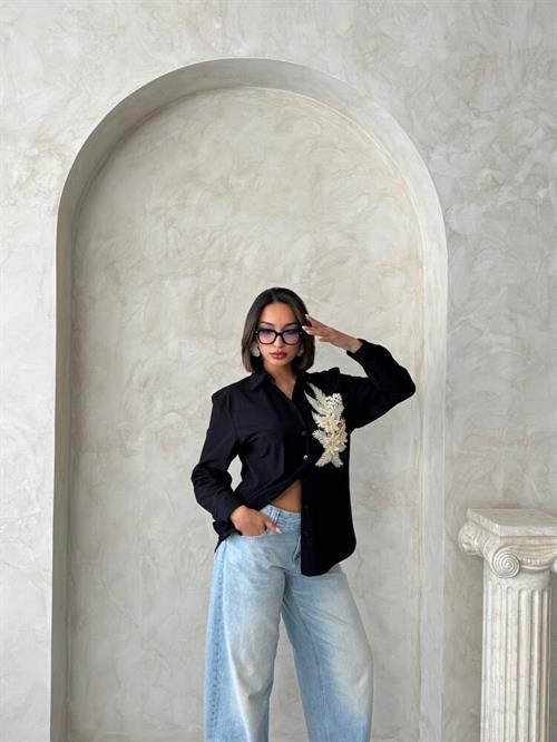 F 1925 FLOWER DETAILED SHIRT - BLACK