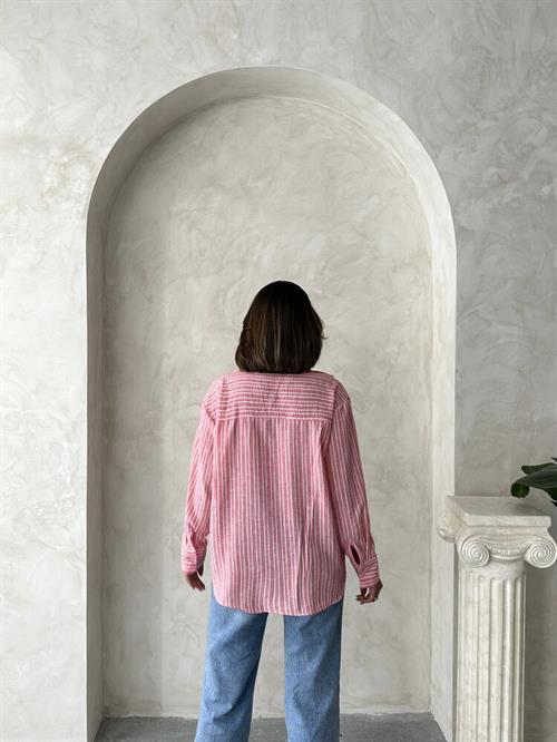 F 1928 STONE STRIPED LINEN SHIRT - PINK