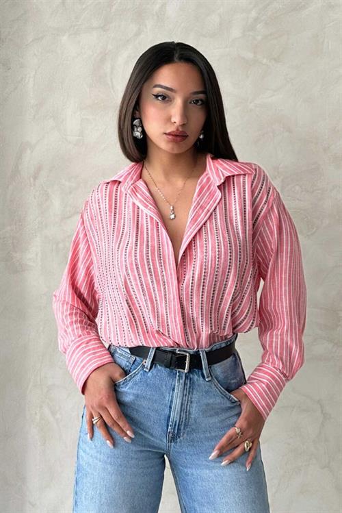 F 1928 STONE STRIPED LINEN SHIRT - PINK
