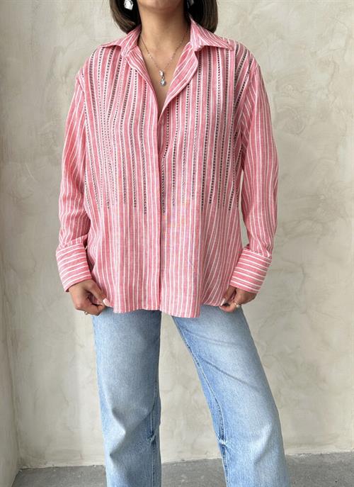 F 1928 STONE STRIPED LINEN SHIRT - PINK