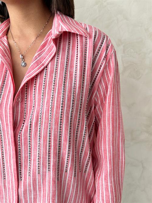 F 1928 STONE STRIPED LINEN SHIRT - PINK