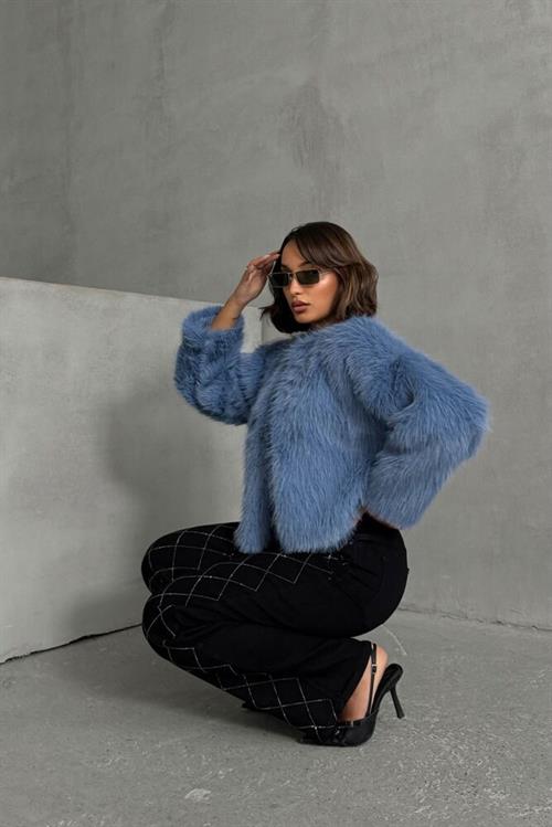 F Tüylü Toptan Yelek - Mavi