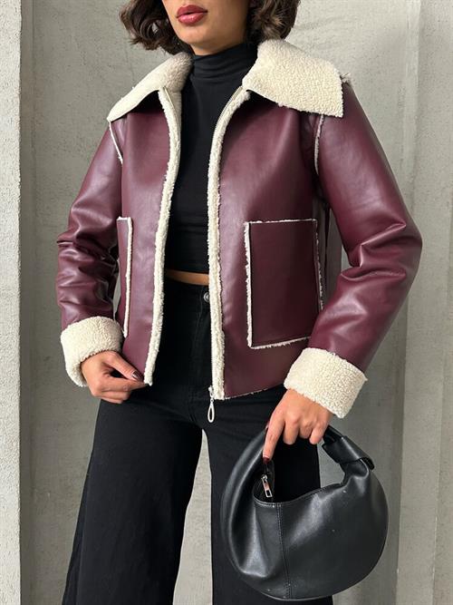 Fermerli Wholesale Leather Coat - Burgundy Cream