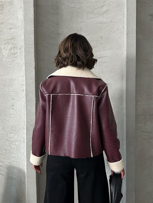 Fermerli Wholesale Leather Coat - Burgundy Cream