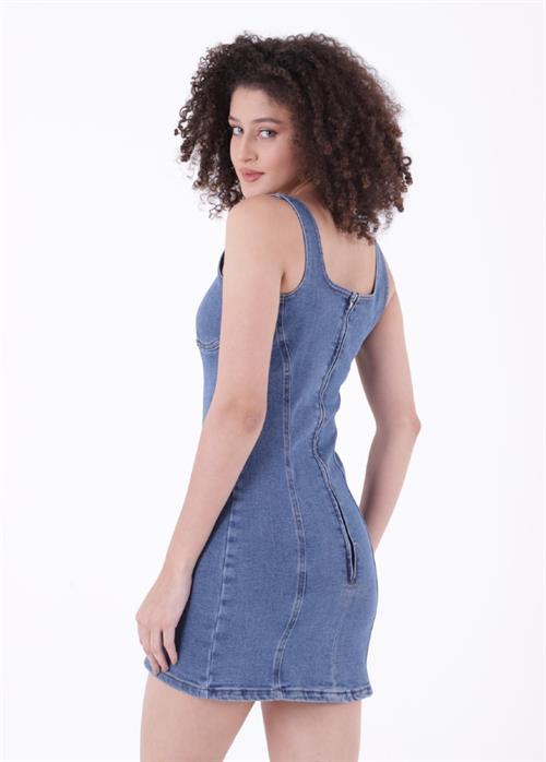 Fermuarlı Mini Kot Elbise 3028-27-(XS-XL-5)