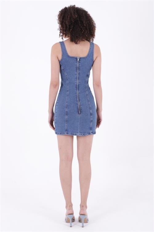 Fermuarlı Mini Kot Elbise 3028-27-(XS-XL-5)