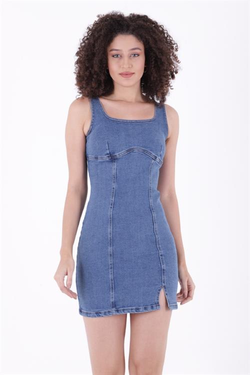 Fermuarlı Mini Kot Elbise 3028-27-(XS-XL-5)