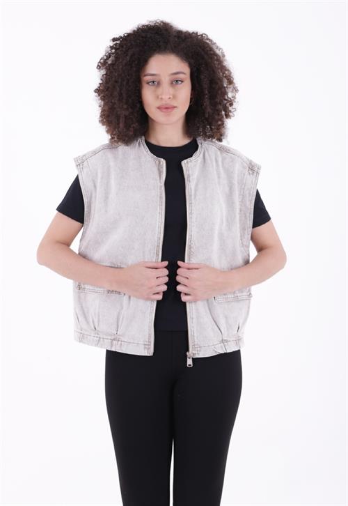 Fermuarlı Oversize Kot Yelek 6073-23-(S+L+4)