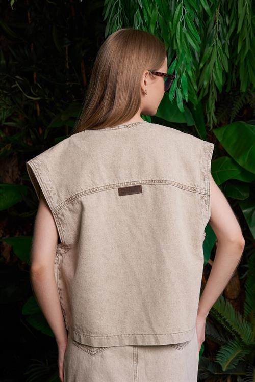 Fermuarlı Oversize Kot Yelek 6073-23-(S+L+4)