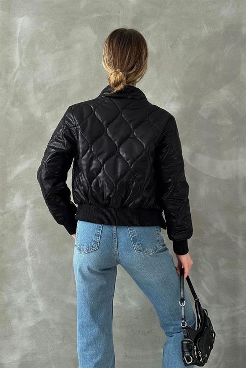 Shiny Wholesale Coat with Zipper - Black