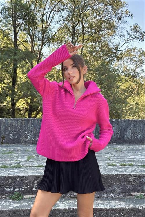 Wholesale Fuchsia Zip-Neck Sweater