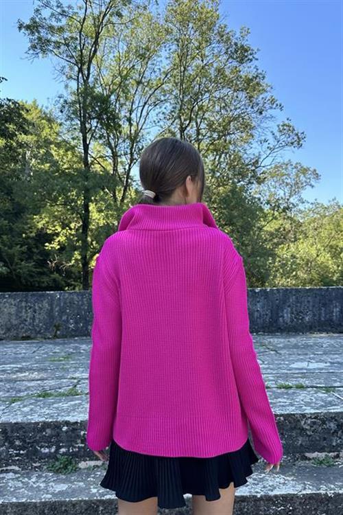 Wholesale Fuchsia Zip-Neck Sweater