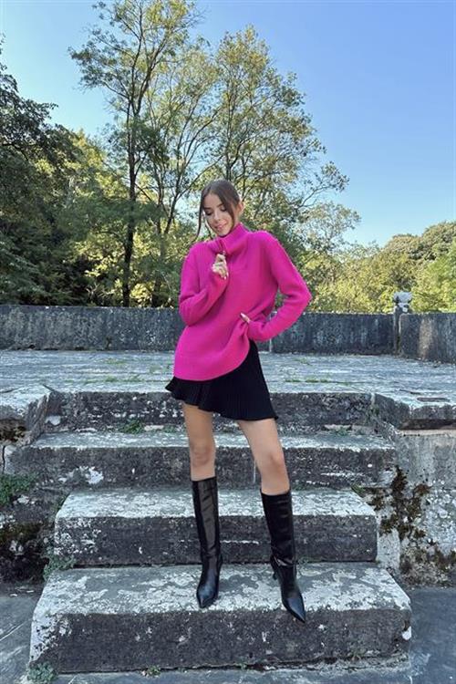 Wholesale Fuchsia Zip-Neck Sweater