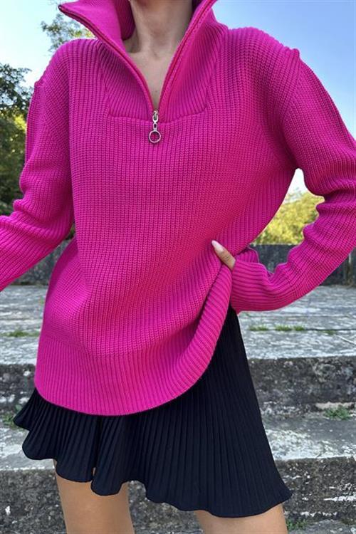 Wholesale Fuchsia Zip-Neck Sweater