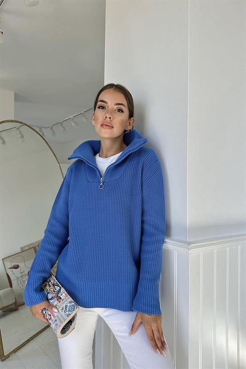 Wholesale Blue Zip-Neck Sweater