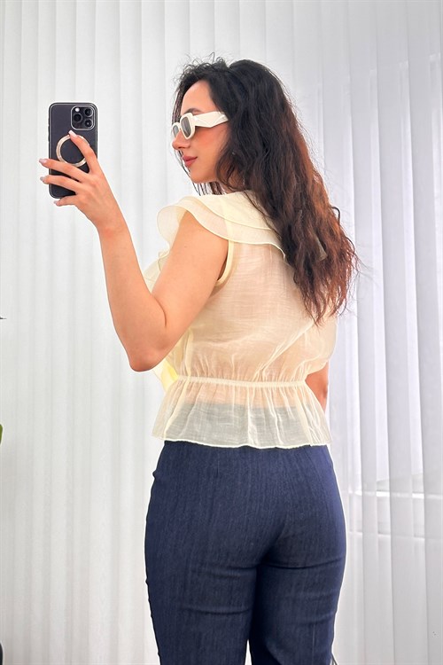 Fırfırlı Beli Lastikli Toptan Sarı Bluz