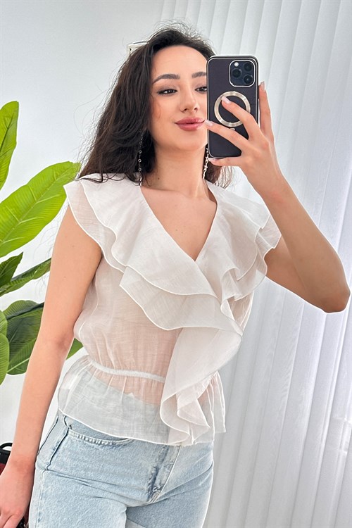 Fırfırlı Beli Lastikli Toptan Taş Bluz