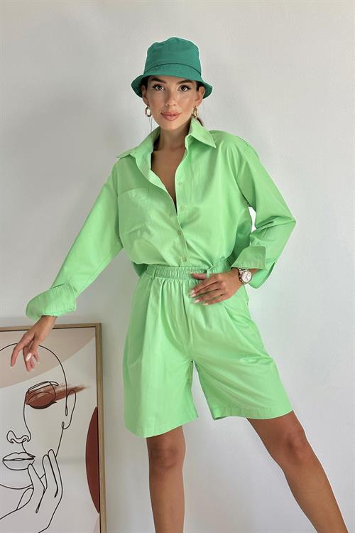 Wholesale Peanut Green Shirt and Shorts Suit