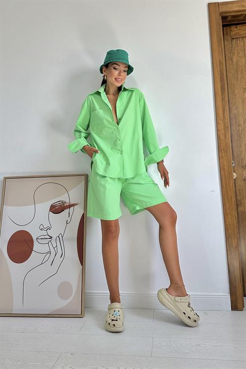 Wholesale Peanut Green Shirt and Shorts Suit