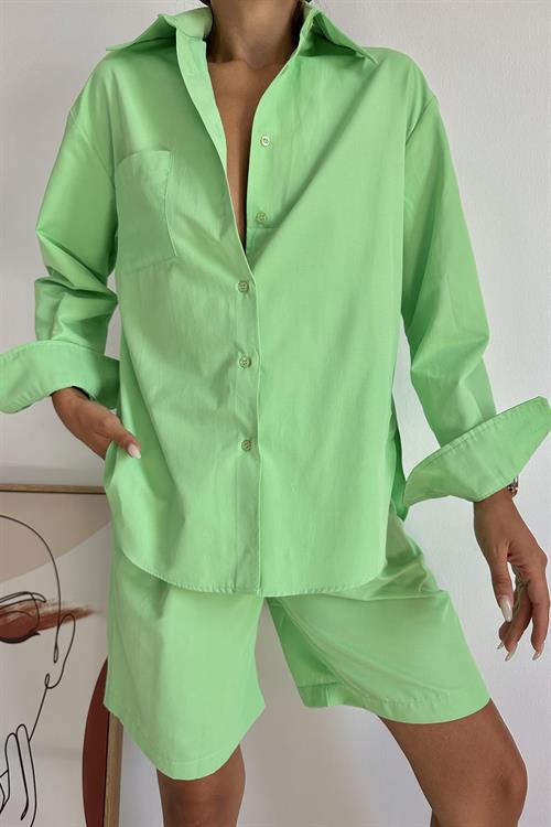 Wholesale Peanut Green Shirt and Shorts Suit