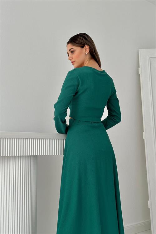 Wholesale Wick Blouse & Skirt Suit - Emerald