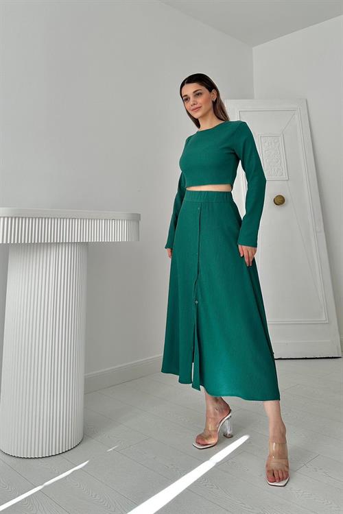 Wholesale Wick Blouse & Skirt Suit - Emerald