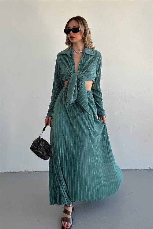 Wholesale Mint Ribbed Shirt and Skirt Set