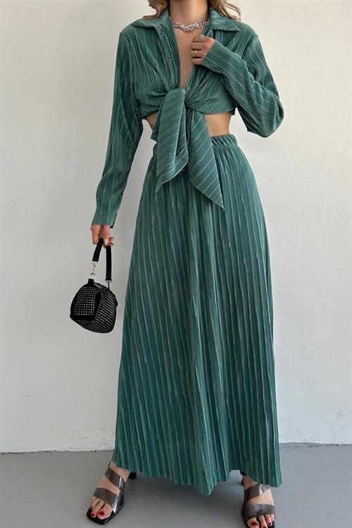 Wholesale Mint Ribbed Shirt and Skirt Set